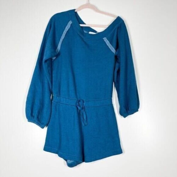 Lovers and Friends Women's Sz S Teal Off Shoulder Long Sleeve Fleece Romper $148 - Picture 1 of 5